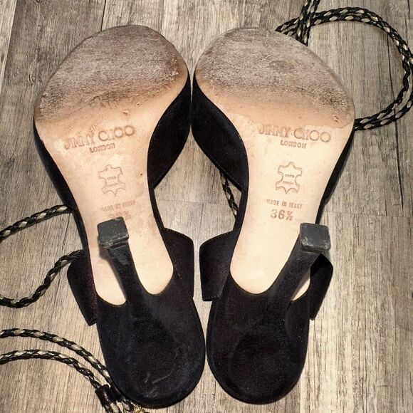 Jimmy Choo Women’s Lace Up Stiletto Heels Brown Gold Chain Accent Size 36.5 - Picture 6 of 6